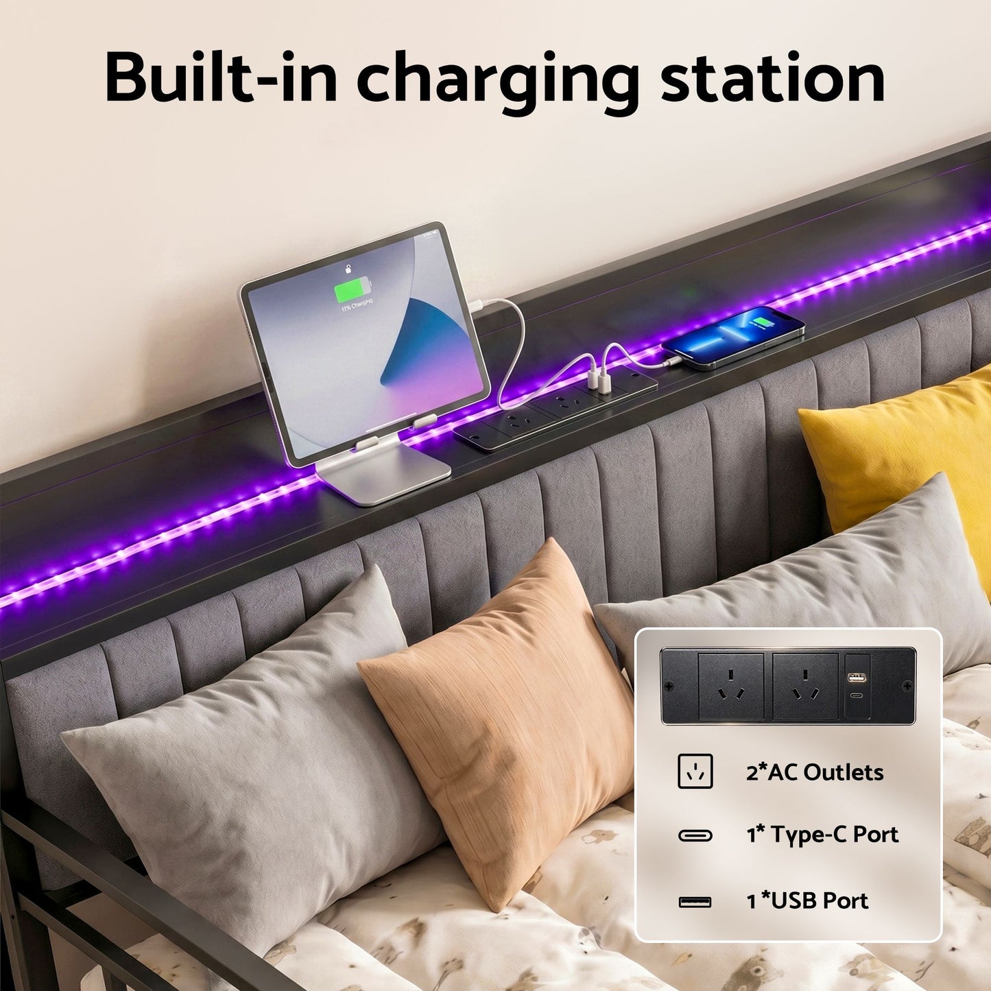 King Single Trundle Daybed LED Charging Station | HomeAndLiving - 7