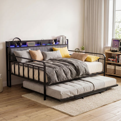 King Single Trundle Daybed LED Charging Station | HomeAndLiving