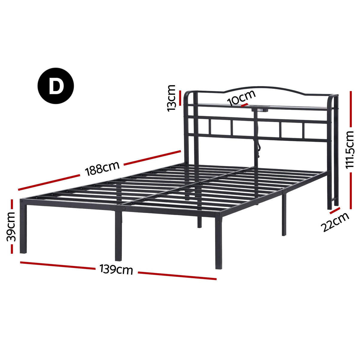Double Bed Frame Charging Station Storage | HomeAndLiving - 2