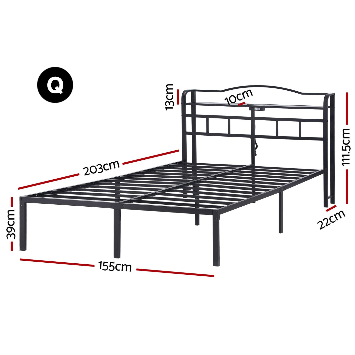 Queen Bed Frame Charging Station Storage | HomeAndLiving - 2