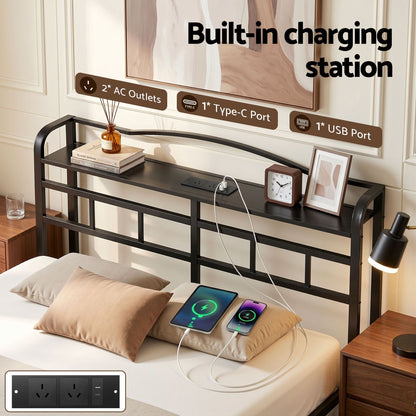 Queen Bed Frame Charging Station Storage | HomeAndLiving - 4
