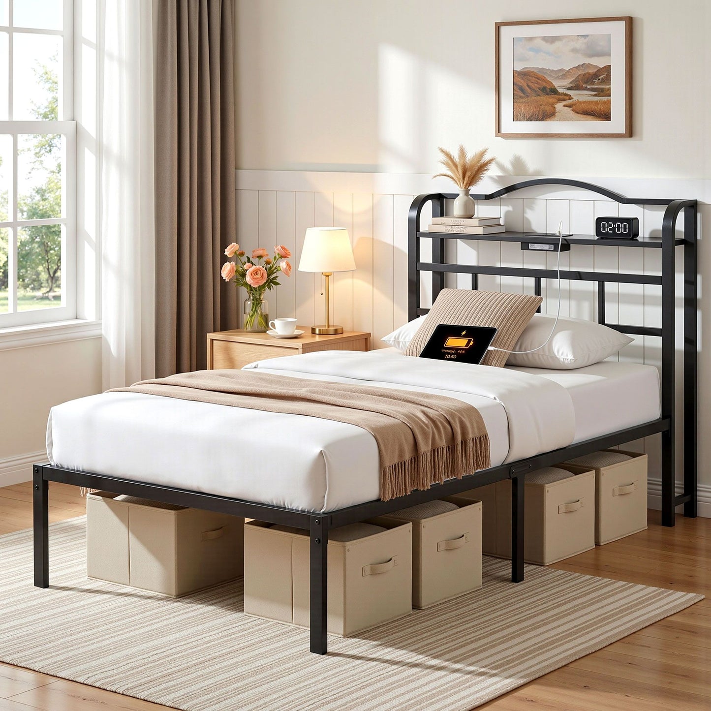 Single Bed Frame Charging Station USB Ports | HomeAndLiving