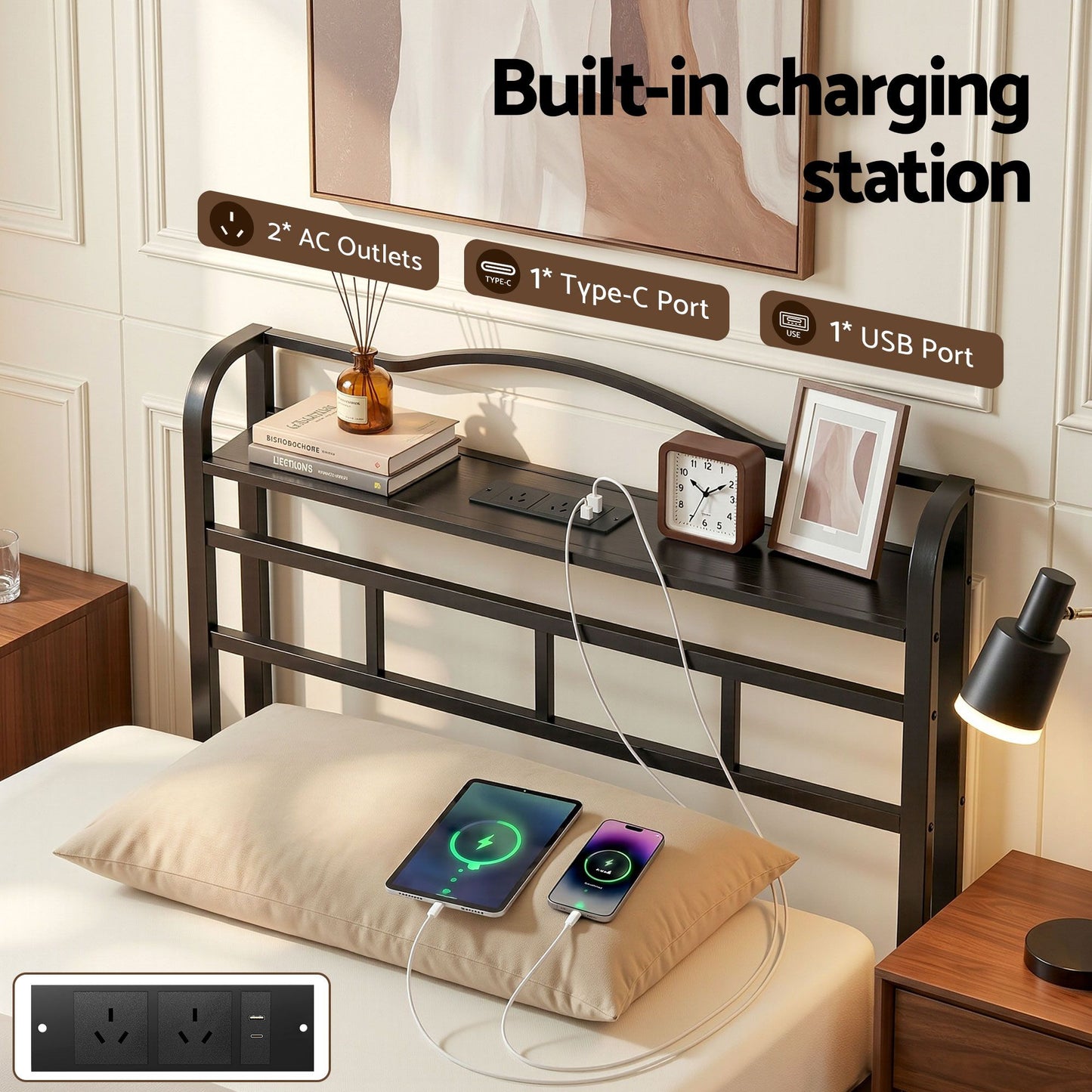 Single Bed Frame Charging Station USB Ports | HomeAndLiving - 4