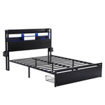 Double Bed Frame LED Drawers Charging Station | HomeAndLivin