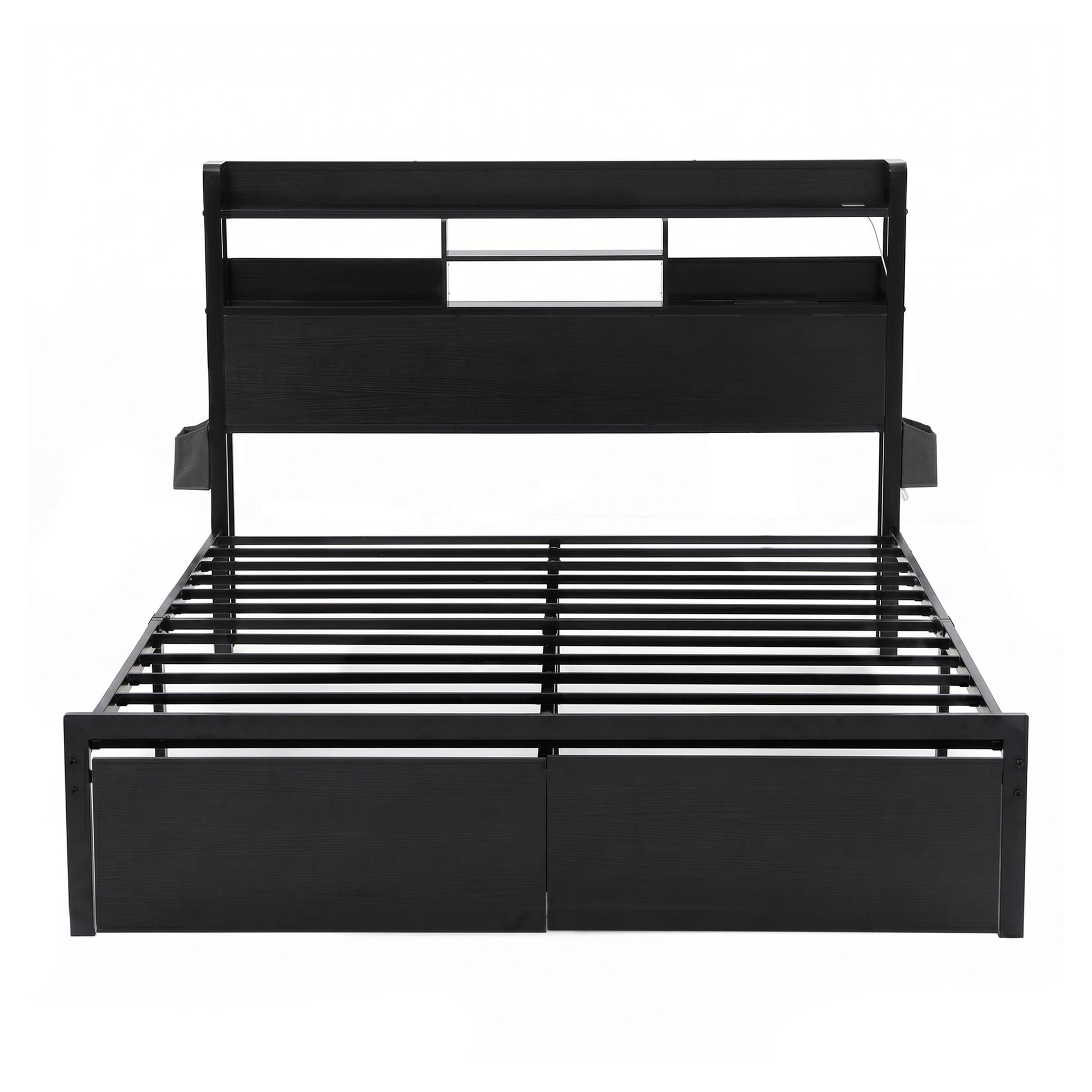 Double Bed Frame LED Drawers Charging Station | HomeAndLivin - 4