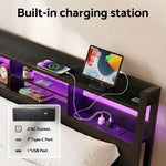 Double Bed Frame LED Drawers Charging Station | HomeAndLivin