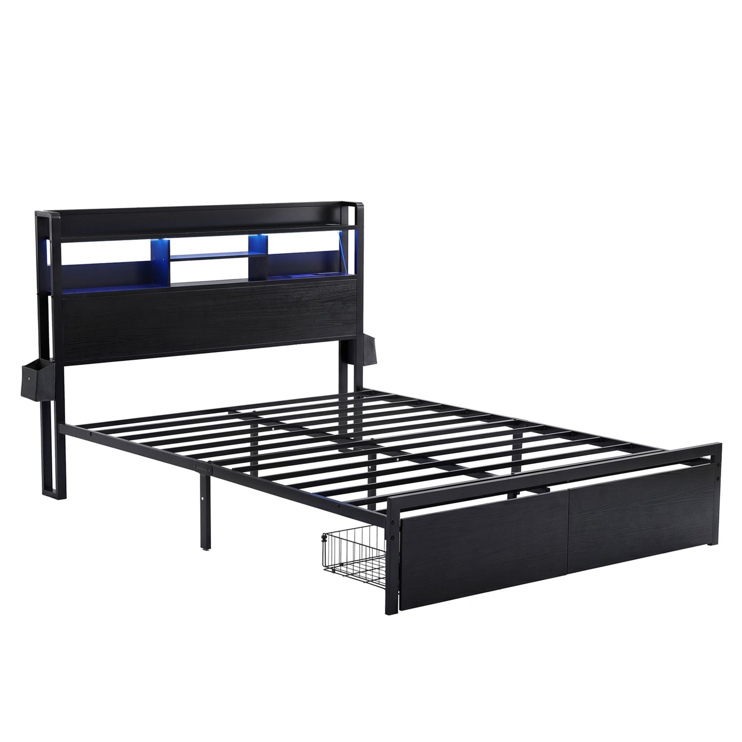 King Bed Frame LED Storage Drawers Charging | HomeAndLiving - 2