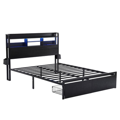 King Bed Frame LED Storage Drawers Charging | HomeAndLiving - 2