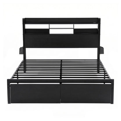 King Bed Frame LED Storage Drawers Charging | HomeAndLiving - 4