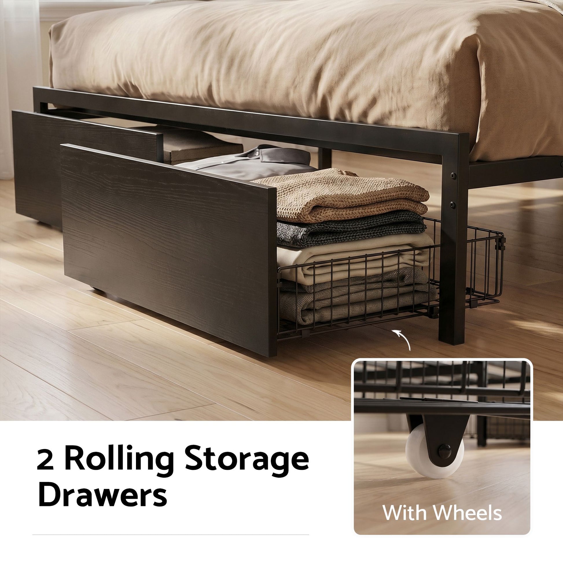 King Bed Frame LED Storage Drawers Charging | HomeAndLiving - 7