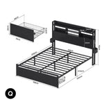Queen Bed Frame LED Drawers Charging Station | HomeAndLiving