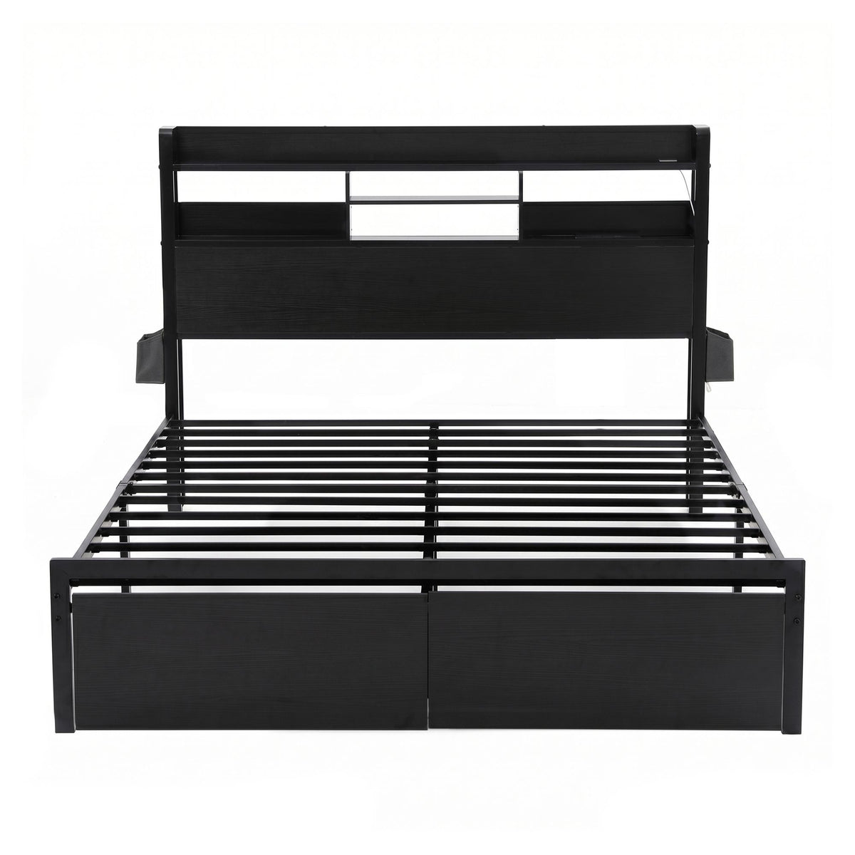 Queen Bed Frame LED Drawers Charging Station | HomeAndLiving - 4