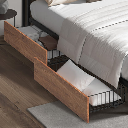 2x Bed Frame Storage Drawers with Wheels Metal Brown