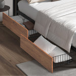 2x Bed Frame Storage Drawers with Wheels Metal Brown