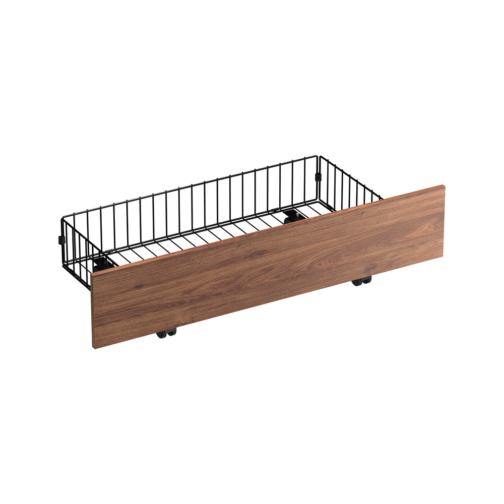 2x Bed Frame Storage Drawers with Wheels Metal Brown