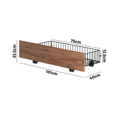 2x Bed Frame Storage Drawers with Wheels Metal Brown
