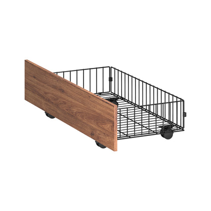 2x Bed Frame Storage Drawers with Wheels Metal Brown