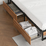 4x Bed Frame Storage Drawers with Wheels Metal Brown