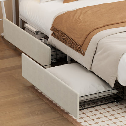 Bed Frame With Trundle Storage Metal Drawers White 2&4 Draws