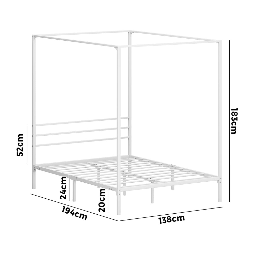 Metal Canopy Bed Frame Double/Queen/Single Size White