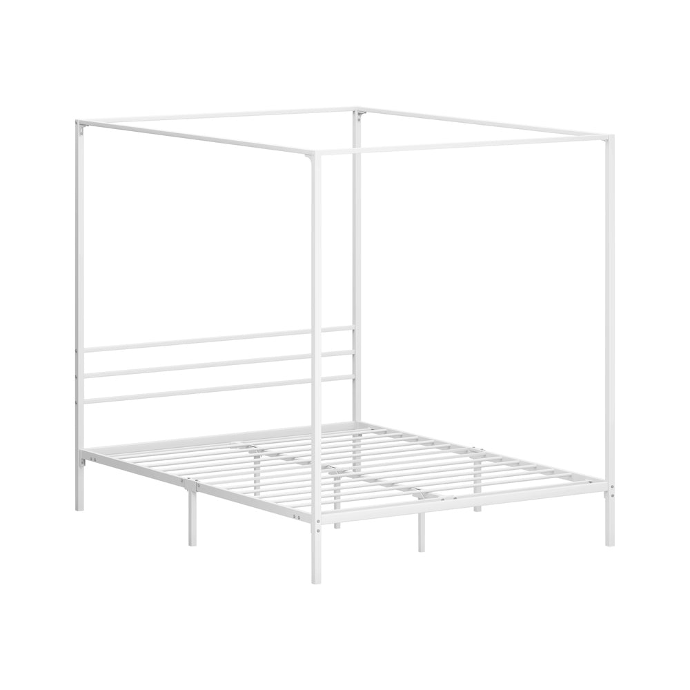 Queen Canopy Bed Frame Metal White | HomeAndLiving - 2