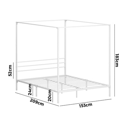 Metal Canopy Bed Frame Double/Queen/Single Size White