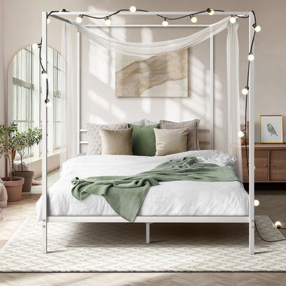 Queen Canopy Bed Frame Metal White | HomeAndLiving - 3