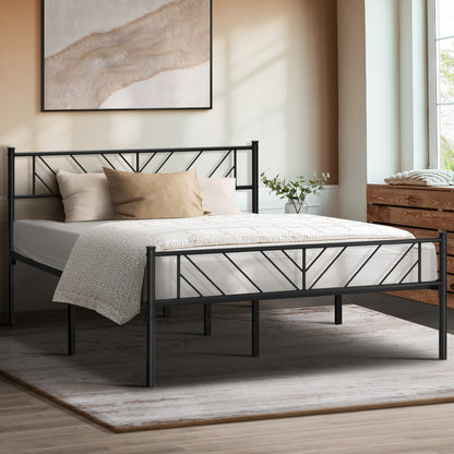 Metal Bed Frame Double Size Bed Base Platform Black SIS