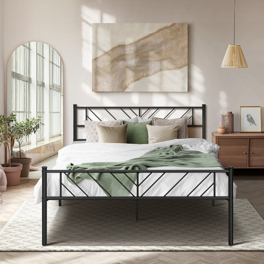 Metal Bed Frame Double Size Bed Base Platform Black SIS