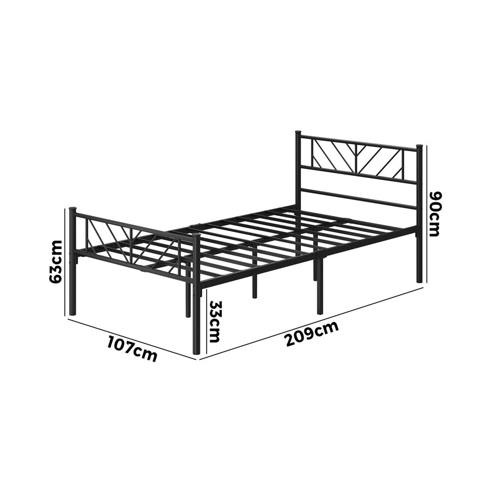 Metal Bed Frame King Single Bed Base Platform Black SIS