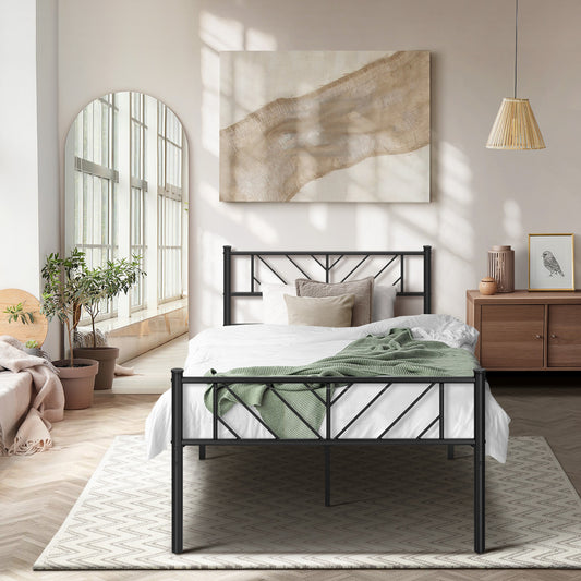 Metal Bed Frame King Single Bed Base Platform Black SIS