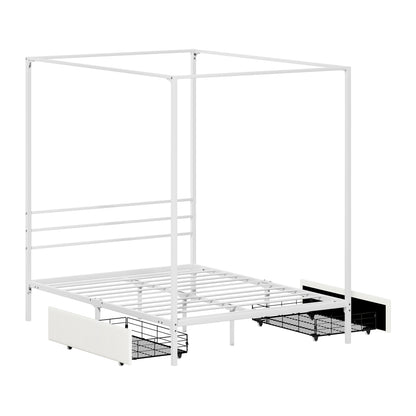 Canopy Double Bed Frame with 2 Drawers White