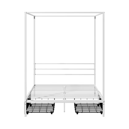 Canopy Double Bed Frame with 2 Drawers White
