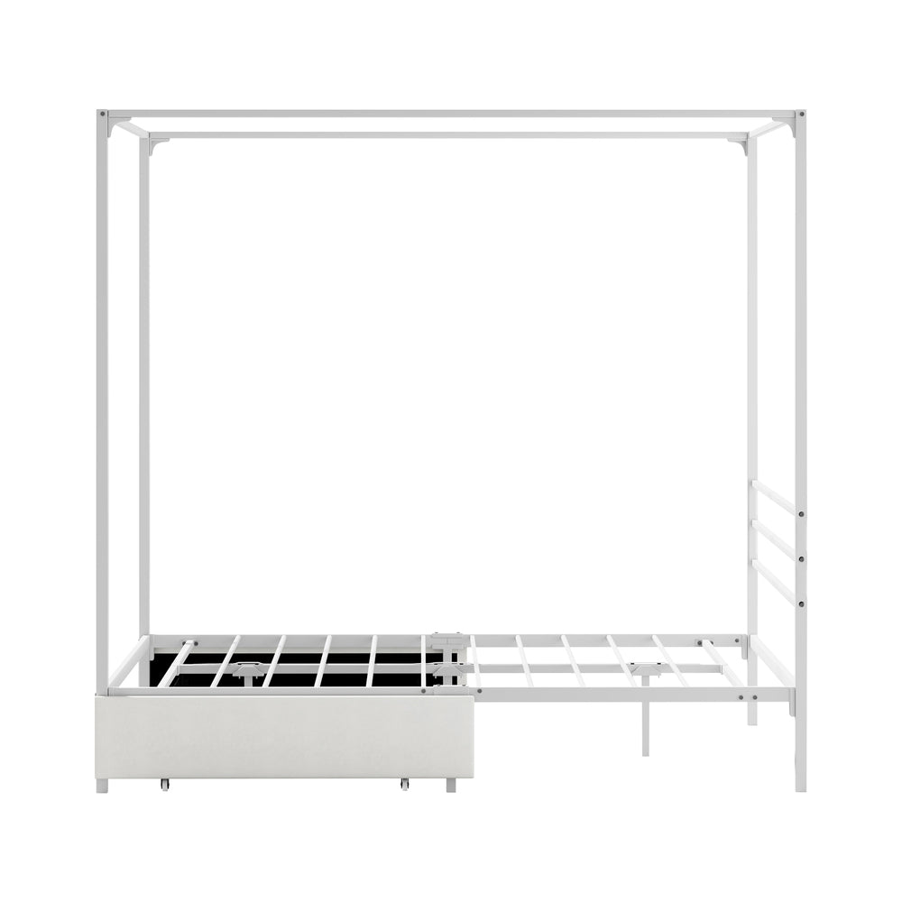 Canopy Double Bed Frame with 2 Drawers White