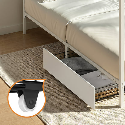 Canopy Double Bed Frame with 2 Drawers White