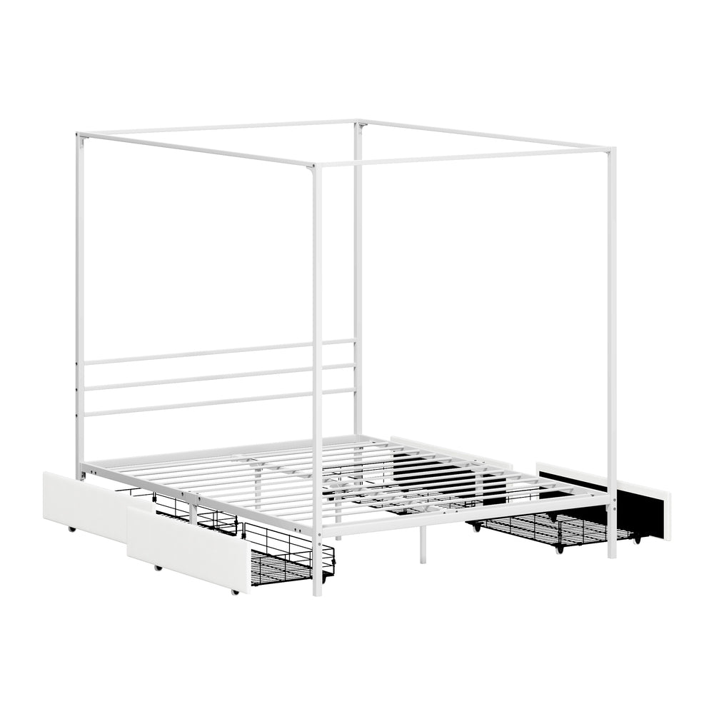 Canopy Queen Bed Frame with 2 Drawers White - 2