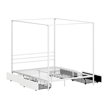 Canopy Queen Bed Frame with 2 Drawers White - 2