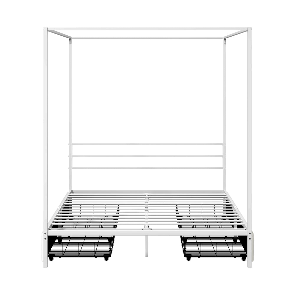 Canopy Queen Bed Frame with 2 Drawers White - 7