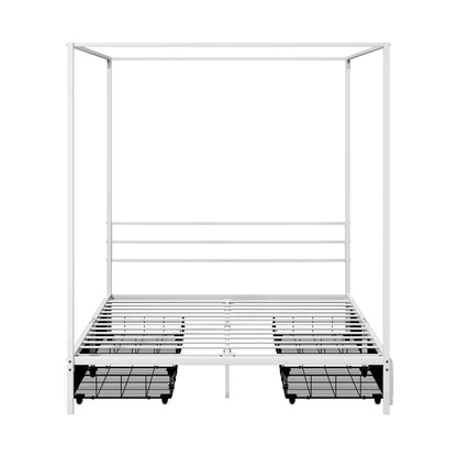 Canopy Queen Bed Frame with 2 Drawers White - 7