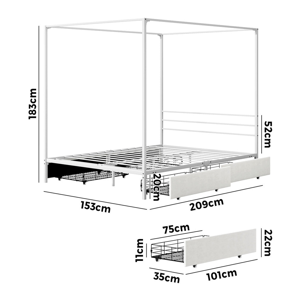 Canopy Queen Bed Frame with 2 Drawers White - 8
