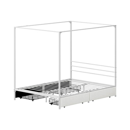 Canopy Queen Bed Frame with 2 Drawers White - 9