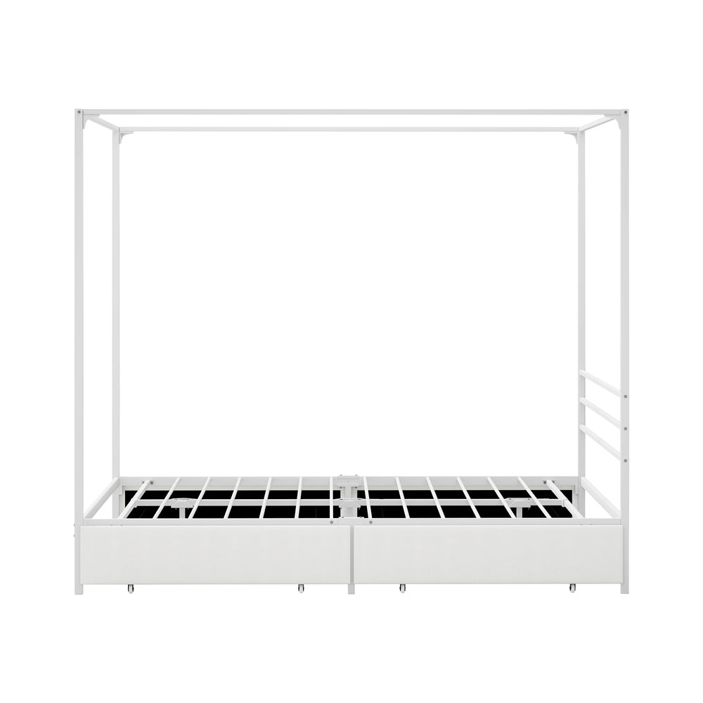 Canopy Queen Bed Frame with 2 Drawers White - 4
