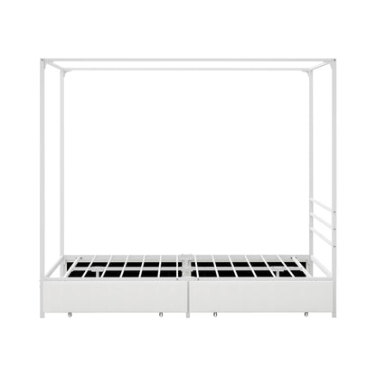 Canopy Queen Bed Frame with 2 Drawers White - 4