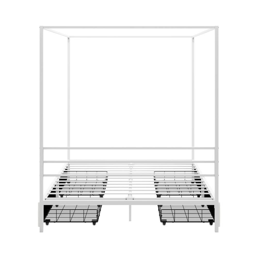 Canopy Queen Bed Frame with 2 Drawers White - 3