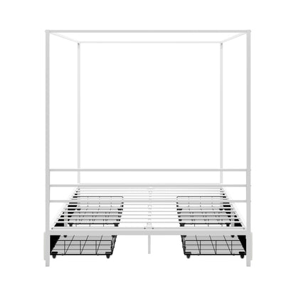 Canopy Queen Bed Frame with 2 Drawers White - 3