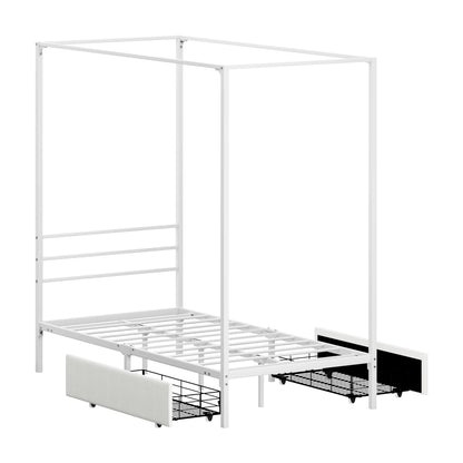 Canopy Single Bed Frame with 2 Drawers White