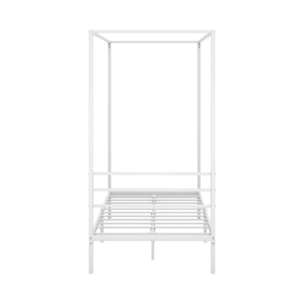 Metal Canopy Bed Frame Single Size Beds Platform White - 7