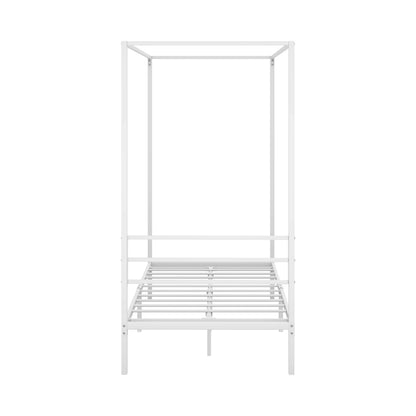 Metal Canopy Bed Frame Single Size Beds Platform White - 7
