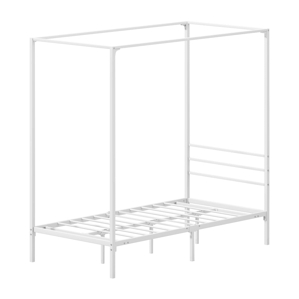 Metal Canopy Bed Frame Single Size Beds Platform White - 5