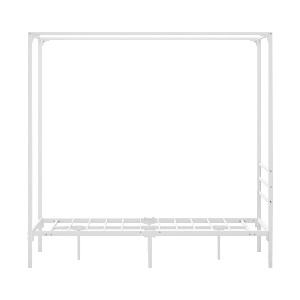 Metal Canopy Bed Frame Single Size Beds Platform White - 6